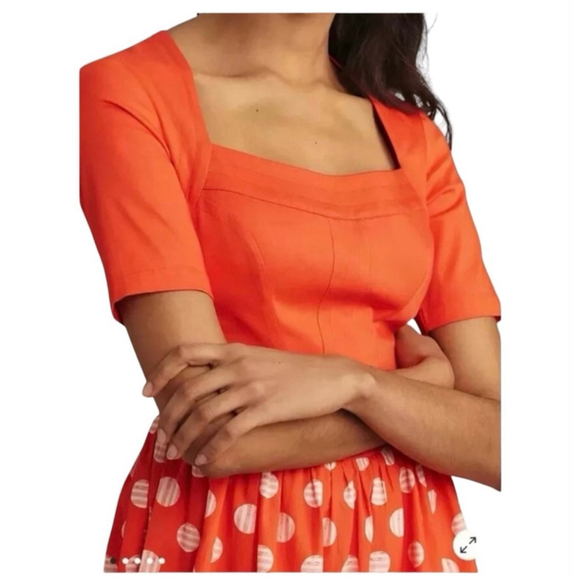 Maeve Anthropologie Polka Dot Mini Dress Red Orange Petite M NWT - Picture 3 of 16